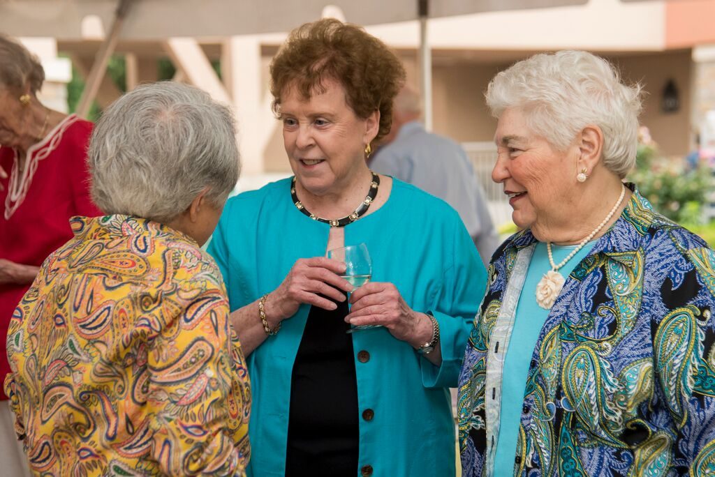 Three ladies talking at a gathering
